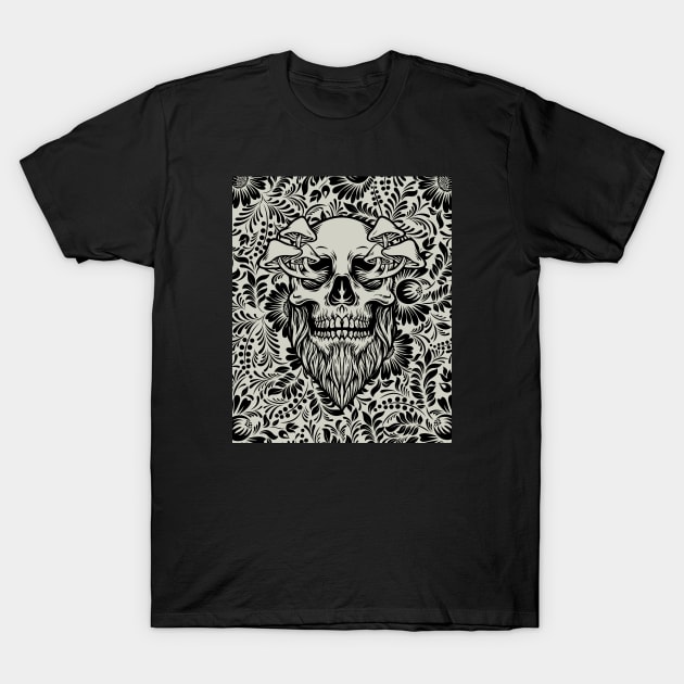 Skull Mushrooms • Gray & Black T-Shirt by Rike Mayer